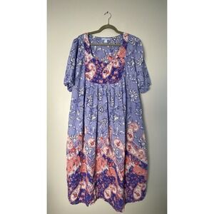 Only Necessities House Dress Size 2X 26/28 Bib Front Lounger Mumu Floral Paisley